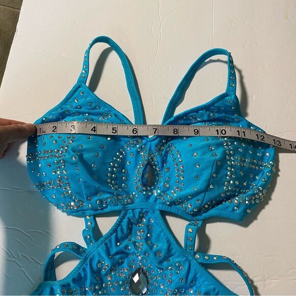 Glamour solo dance costume 5677 rhinestone embellished aqua blue leotard SA - Picture 10 of 14